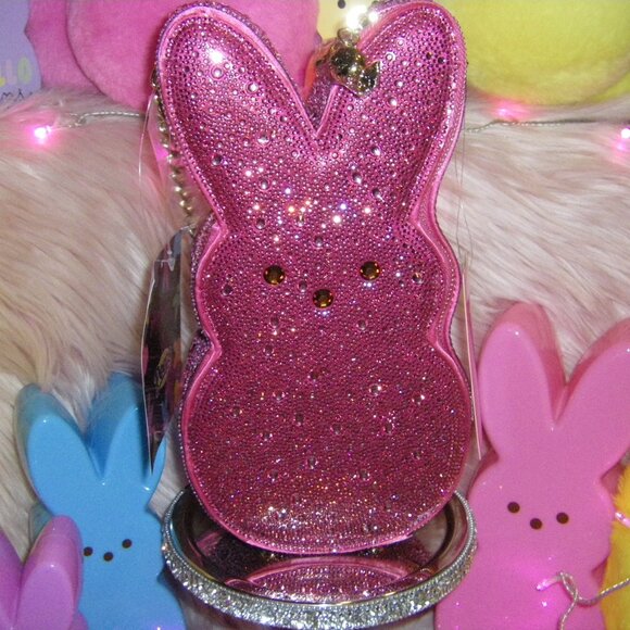 Betsey Johnson Kitsch Peeps Pink Rhinestone Bunny Rabbit Easter Crossbody Bag - Picture 13 of 16